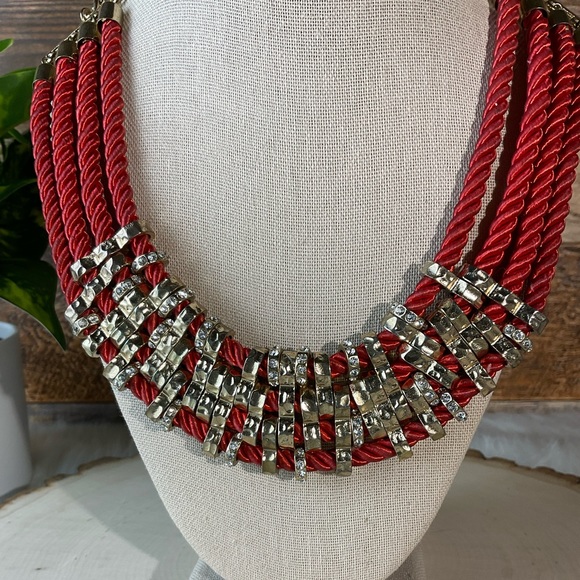 Red Roped Statement Necklace - Picture 3 of 5